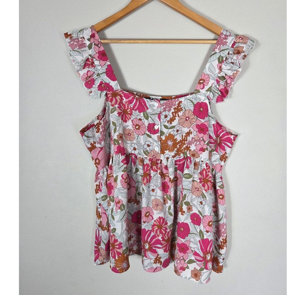 Lilas Boutique Floral Flowy Ruffle Garden Girl Fairy Tank Top Blouse Size XL